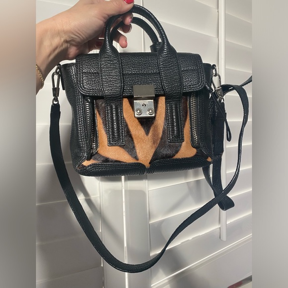 3.1 PHILLIP LIM Pashli Pony Hair TIGER print and durable black pebble leather